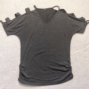 Women’s Dark Grey Cold Shoulder Doleman Tunic Top Size Meduium